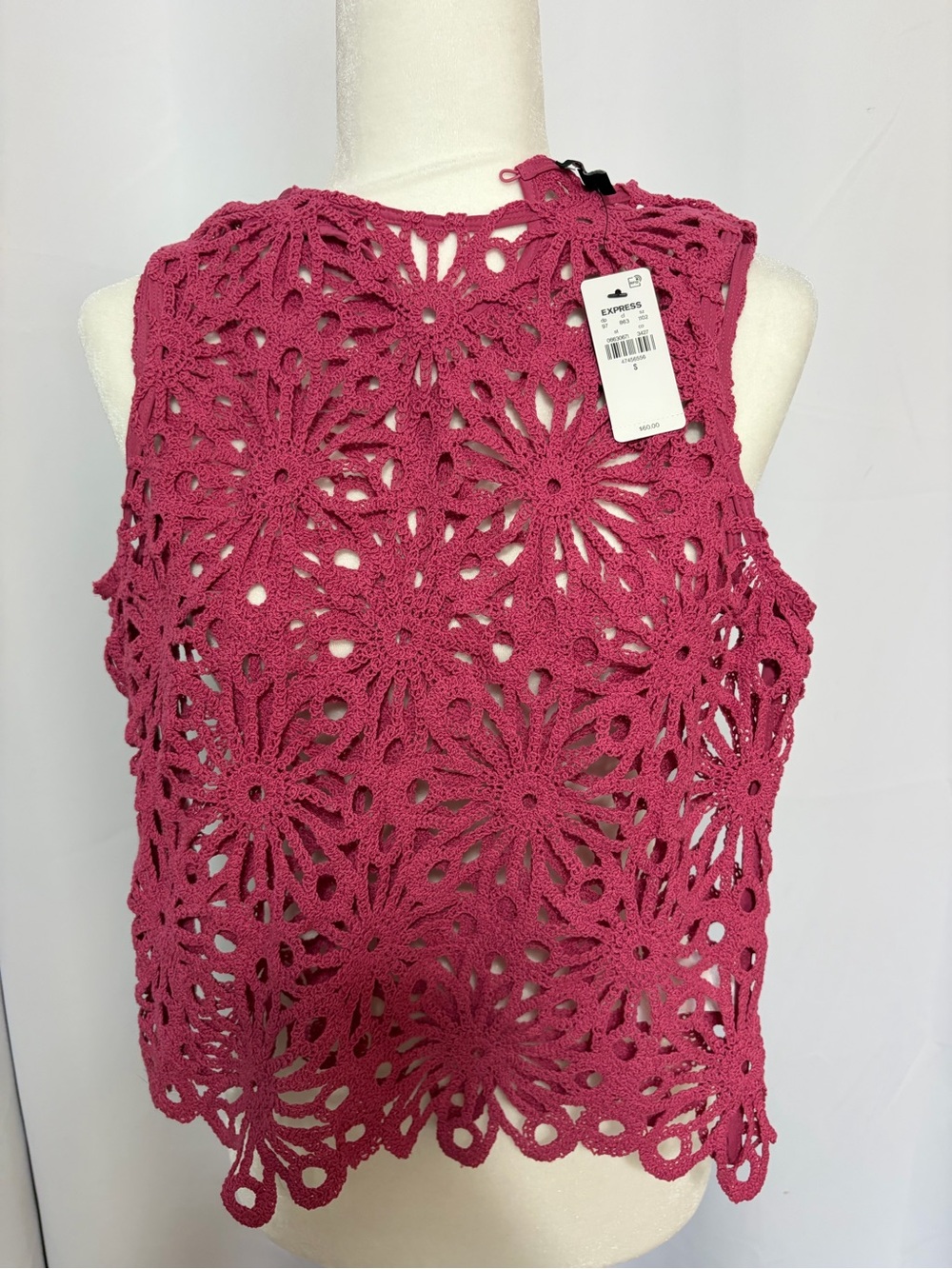 Express Crochet Floral Sleeveless Tank - Raspberry